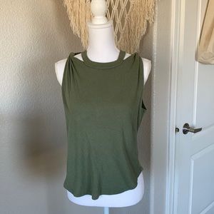 Women's Olive Green Sleeveless Knot-Shoulder Tank Top
